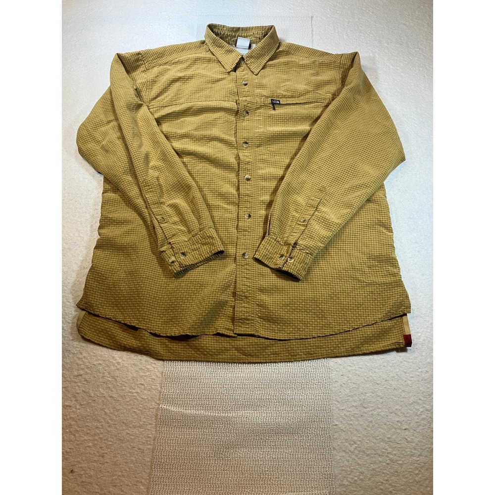 The North Face Mens XL Checkered Yellow Brown Long Sleeve Button Up Hiking Shirt